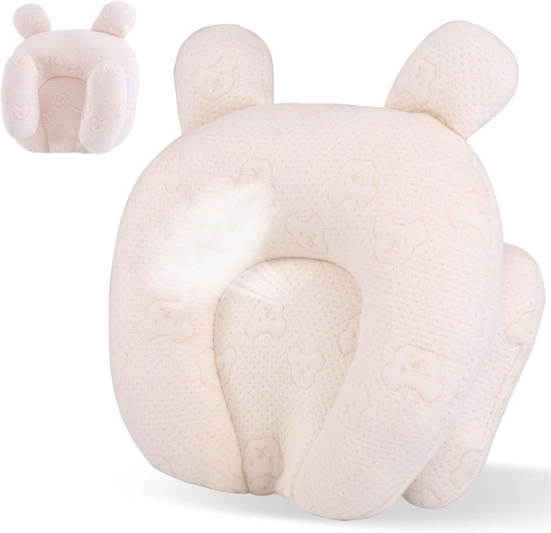 Foileon Portable Baby Pillow, Adjustable Cute Cartoon Bear Soft and Cozy Pillow, Ergonomic Design Soft Hypoallergenic Pillows for Newborn Babies Sleeping Prevent Flat Head - Image 1